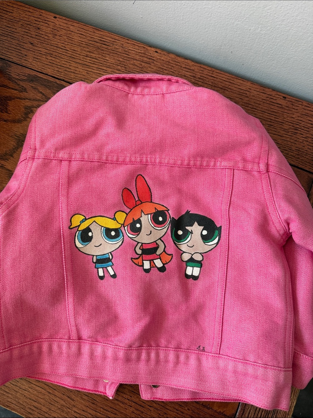Pink Kids Denim Jacket with Powerpuff Girls Graphic